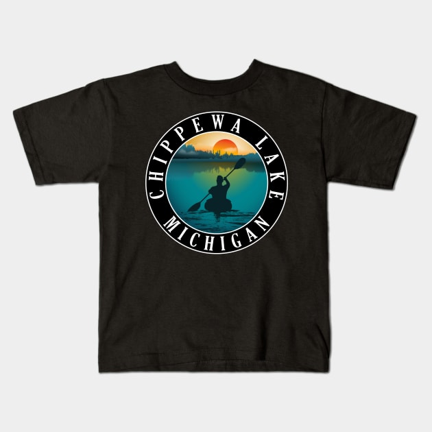 Chippewa Lake Kayaking Michigan Sunset Kids T-Shirt by BirdsEyeWorks